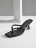 SHUZIA Women's Square Toe Kitten Heel Strappy Thong Glossy Patent Black Sandals - Chic Comfortable Spring Shoes Spring Break Easter Wedding Shoes For Christmas Valentine's Day Summer Shoes